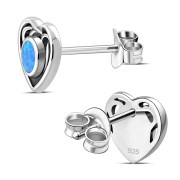Synthetic Azure Blue Opal Celtic Love Heart Sterling Silver Stud Earrings - e366